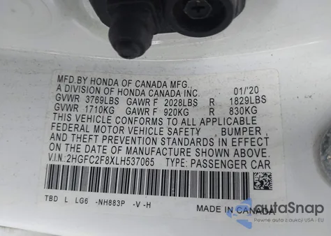 2020 Honda Civic Sport from USA, damaged, VIN 2HGFC2F8XLH537065